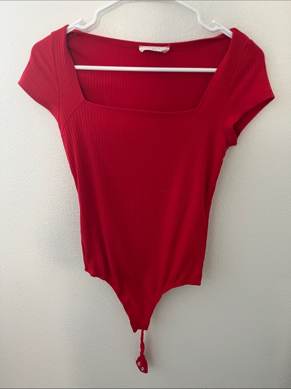 Elodie Scarlet Ribbed Square-Neck Short Sleeve Bodysuit